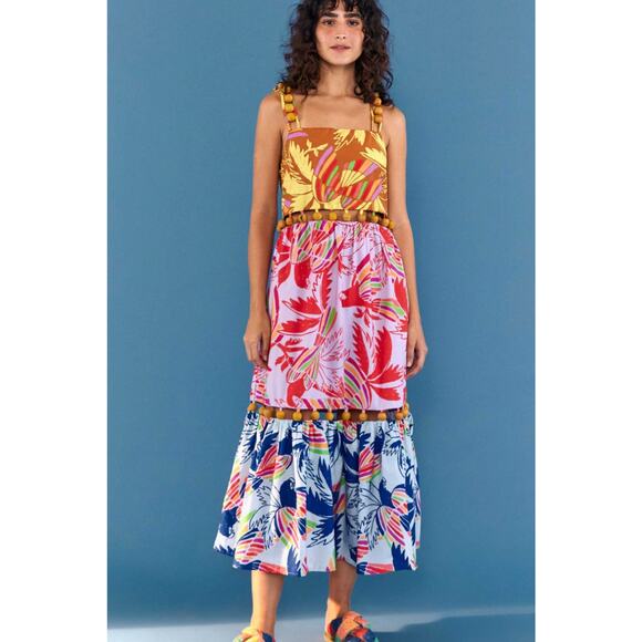 NEW Farm Rio Mixed Color Birds Balls Dress Maxi Printed Tropical Women Small - Picture 1 of 16